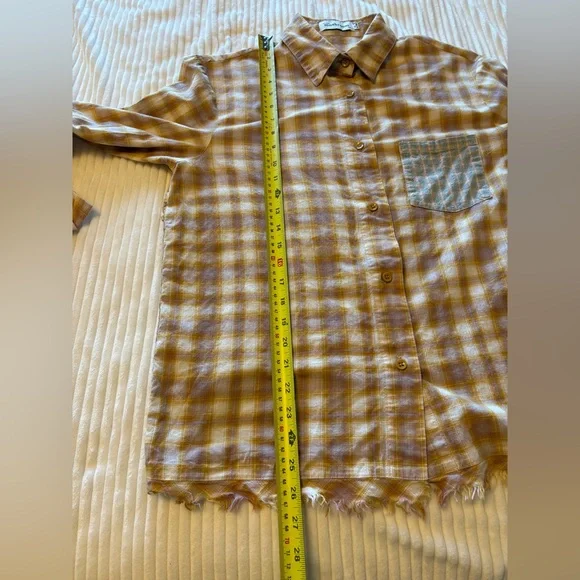 Yellow Plaid Button Down Shirt Farm Country Rodeo Size M - Picture 4 of 6